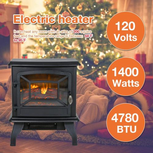  FDW Electric?Fireplace?Heater?Stove?Portable?Space?Heater??Freestanding?Stove?Heater?with?Realistic?Flame?for?Home?Office&nb
