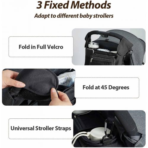  NYJUCL Baby Stroller Organizer with Cup Holder, Large Capacity Universal Portable Black Accessories Caddy Bag, Compatible with Graco Doona Nuna Uppababy Bob Britax Baby Trend Jogger and A
