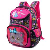 Debbieicy Cute Cat Face Printing Backpack Waterproof Princess School Bag Kids Bookbag for Primary Girls (Rose cat black)