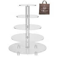 Jusalpha Large 5-Tier Acrylic Round Wedding Cake Stand/Cupcake Stand Tower/Dessert Stand/Pastry Serving Platter/Food Display Stand (5RF-Taller version)