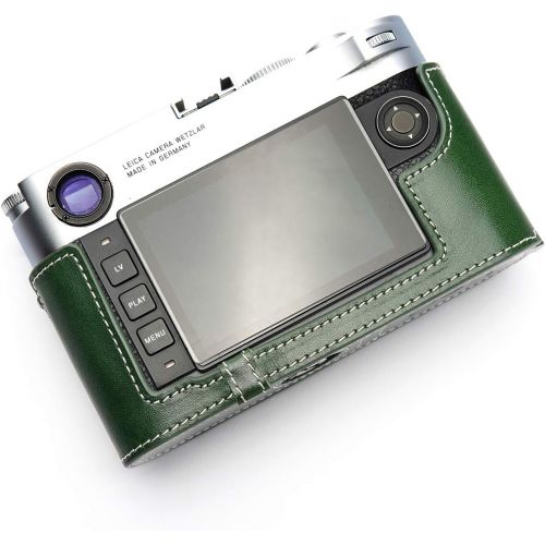  M10 Camera Case, BolinUS Handmade Genuine Real Leather Half Camera Case Bag Cover for Leica M10 Camera Bottom Opening Version + Hand Strap (Green)