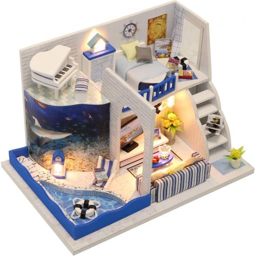  Flever Dollhouse Miniature DIY House Kit Creative Room with Furniture for Romantic Valentines Gift-Sound of The Sea