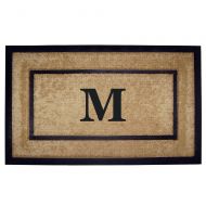 Nedia Home Single Picture Black Frame with Coir Rubber Border Dirt Buster Mat, 22 by 36-Inch, Monogrammed M