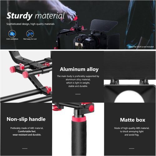 니워 Neewer Shoulder Rig Kit for DSLR Cameras and Camcorders, Movie Video Film Making System with Matte Box, Follow Focus, C-Shaped Bracket, 15mm Rods, Handgrip, 1/4” & 3/8” Threads (Re