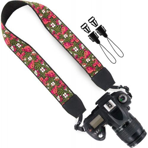  Wolven Vintage Jacquard Weave Camera Neck Shoulder Strap Belt Compatible with All DSLR/SLR/Digital Camera (DC)/Instant Camera/Polaroid etc (Green Floral)