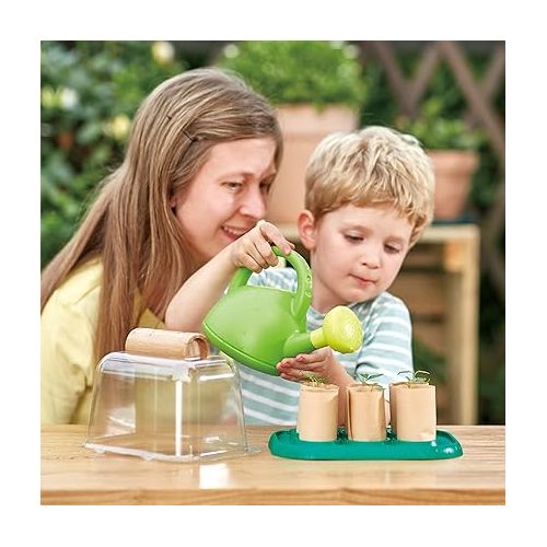  Hape Plant Growing Wooden Greenhouse Kits for Kids STEM Project Activity| Green Toys Gardening Science Gifts for Kids Ages 4Y+