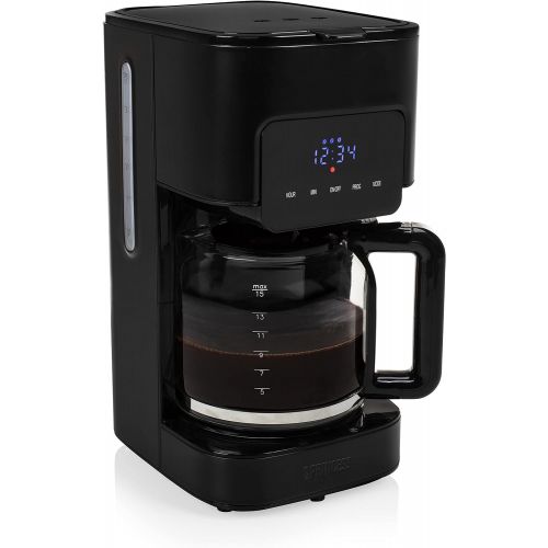  Princess Black Steel Kaffeemaschine - 1,5 Liter Fassungsvermoegen, 900 Watt, fuer bis zu 15 Tassen, Fuellstandanzeige, digitales Display, mit Timer, 246014