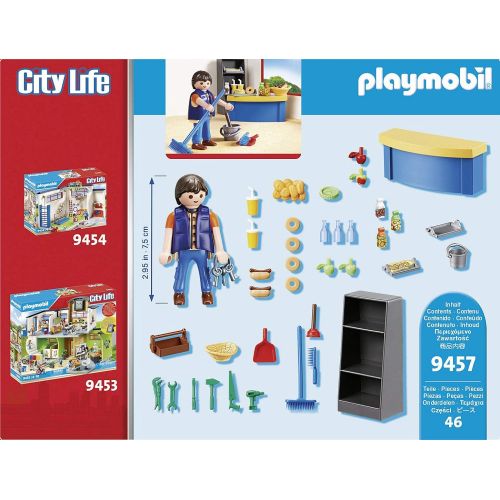 플레이모빌 PLAYMOBIL 9453 Spielzeug-Grosse Schule mit Einrichtung & 9457 Spielzeug-Hausmeister mit Kiosk