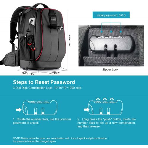 니워 Neewer Pro Camera Case Waterproof Shockproof Adjustable Padded Camera Backpack Bag with Anti-theft Combination Lock for DSLR,DJI Phantom 1 2 3 Professional Drone Tripods Flash Lens