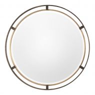 My Swanky Home Mid Century Modern Gold Bronze Round Mirror | 36 Thin Frame Minimalist Metal