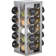 Kamenstein 20 Jar Heritage Revolving Countertop Spice Rack Organizer with Spices Included, FREE Spice Refills for 5 years, Brushed Stainless Steel with Black Caps