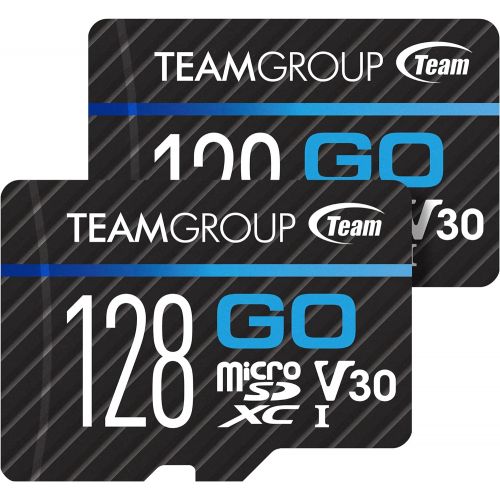  TEAMGROUP GO Card 128GB x 2 PACK Micro SDXC UHS-I U3 V30 4K for GoPro & Drone & Action Cameras High Speed Flash Memory Card with Adapter for Outdoor Sports, 4K Shooting, Nintendo-S