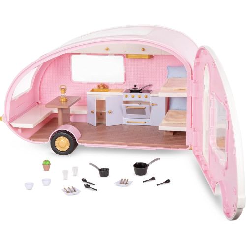  Lori Dolls ? Camper for Mini Dolls ? Pink Camping Trailer for 6-inch Dolls ? Beds, Kitchen & Table ? Dollhouse Cooking Accessories ? Roller Glamper ? 3 Years +