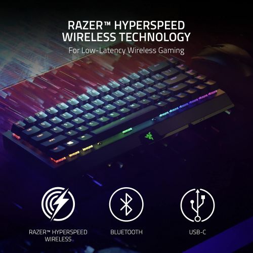 레이저 Razer BlackWidow V3 Mini HyperSpeed 65% Wireless Mechanical Gaming Keyboard: HyperSpeed Wireless Technology - Green Mechanical Switches- Tactile & Clicky - Doubleshot ABS keycaps -