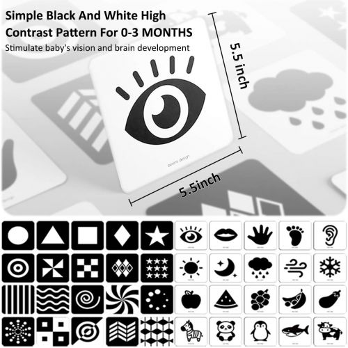  [아마존베스트]beiens High Contrast Baby Flashcards, Black and White Newborn Brain Development Toys, Visual Stimulation Learning Activity Cards for 0-3 Months, 20 PCs 40 Pages 5.5 x 5.5 Education