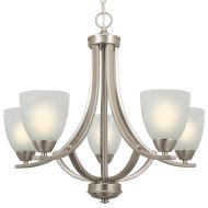 Kira Home Weston 24 Contemporary 5-Light Large Chandelier + Alabaster Glass Shades, Adjustable Chain, Brushed Nickel Finish