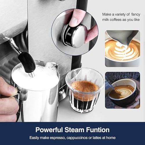 amzchef Espresso Machines 20 Bar, Espresso Maker for home with LCD Panel, Compact Coffee Machine with Milk Frother Latte Macchiato, Cappuccino
