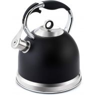 HIHUOS Tea Kettle for Stovetop, 3 Quart Loud Whistling Teapot with Cool Grip Ergonomic Handle Food Grade Stainless Steel Teakettle for Tea, Coffee (Black)