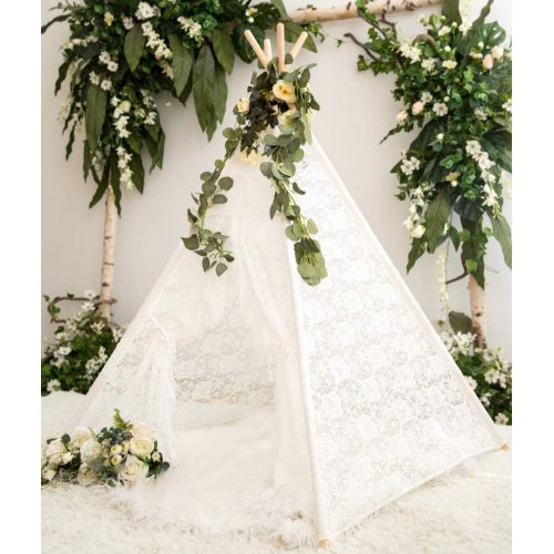  [아마존베스트]Avrsol Kids Teepee Boho Sheer Lace Tipi Canopy Play Tent for Wedding, Party, Photo Prop