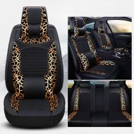FENGWUTANG Leopard Print Car Seat Covers,Summer Universal Leather and Ice Silk Breathable Front and Rear 5 Seats Full Set Car Seat Cushion Cover for Most Cars SUV Van