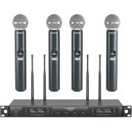 Phenyx Pro Wireless Microphone System, Quad Channel Wireless Mic, w/ 4x40 Channels, 4 Handheld Dynamic Microphones,Auto Scan, Long Distance 328ft, Microphone for Singing, Church, Karaoke (PTU-7000A)