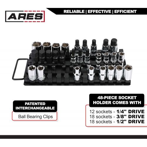  ARES 60001-48-Piece Black Socket Organizer Tray - Professional Grade Socket Holder Can Carry 1/4-Inch, 3/8-Inch, and 1/2-Inch Drive Sockets