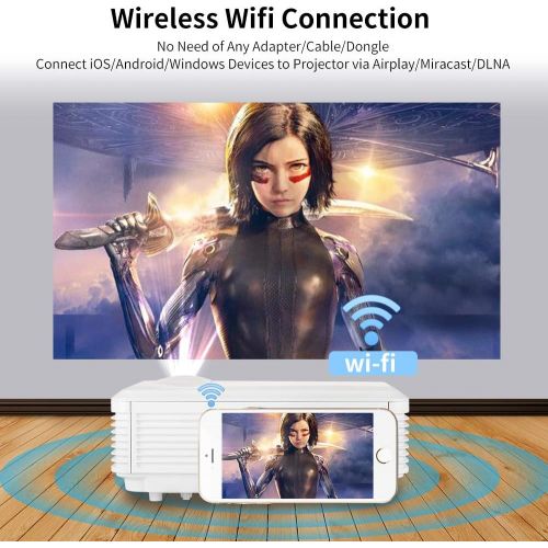  WIKISH WiFi Bluetooth Projector 5000 Lumen Full HD 1080P Video Outdoor Movie Projector 200 Display Wireless Mirroring Airplay Zoom Compatible with HDMI/USB/Laptop/TV Box/Fire Stick/PS4/Wi