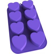 [아마존베스트]Bakerpan Silicone Mini Cake Pan, Muffin Baking Tray, Pastry Mold, 2 1/4 Inch Hearts, 8 Cavities (Purple)