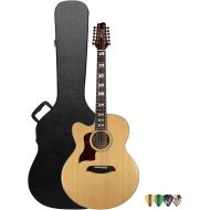 Sawtooth Maple Series Left-Handed 12-String Acoustic-Electric Cutaway Jumbo Guitar with Hard Case & Pick Sampler