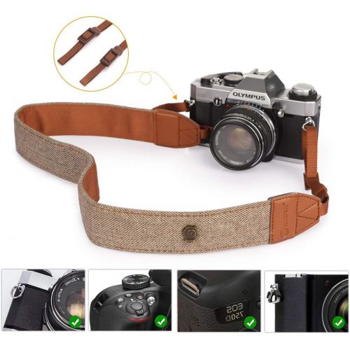 TARION Camera Shoulder Neck Strap Vintage Belt for All DSLR Camera Nikon Canon Sony Pentax Classic White and Brown Weave
