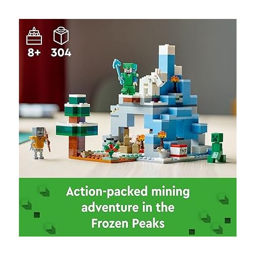  LEGO Minecraft The Frozen Peaks 21243, Cave Mountain Set with Steve, Creeper, Goat Figures & Accessories, ICY Biome Toy for Kids Age 8 Plus Years Old