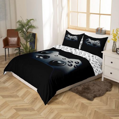  [아마존베스트]Erosebridal Teen Gamer Duvet Cover Set,Boys Gaming Gamepad Comforter Cover Vintage Videogame Controller Pattern Design,Decorative 2 Piece Bedding Set with 1 Pillow Sham,Twin Size,B