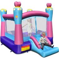 HONEY JOY Inflatable Bounce House, 3-in-1 Princess Themed Jump n’ Slide Bouncy House for Kids w/Blower, Slides, Indoor Outdoor Bouncy Castle for Kids, Gift for Boys Girls(Without Blower)