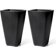 Step2 Bridgeview Tall Square Planter Box, Large Outside All-Season All-Weather Gardening Pot for Patio and Front Porch, Onyx Black, 2-Pack