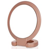 TI Style Double Sided Pedestal Mirror Stand - Vanity Round Mirror with 1x and 5x Magnification - Adjustable Handle and Portable Free-Standing Mirror for Travel, Shaving, Bathrrom, Tabletop,