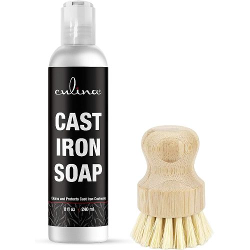  Culina Cast Iron Soap & brush All Natural Ingredients Best for Cleaning, Non-stick Cooking & Restoring for Cast Iron Cookware, Skillets