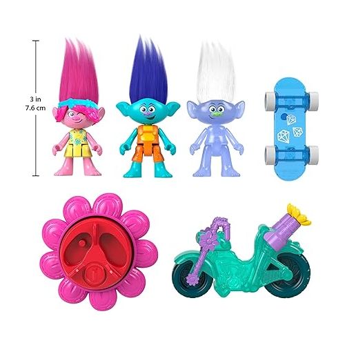 피셔프라이스 Fisher-Price Imaginext DreamWorks Trolls Toy Sparkle & Roll Pack, Poppy Branch and Guy Diamond Figures and Vehicles Set, Ages 3-8 Years