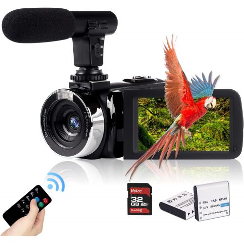  [아마존베스트]Video Camera Camcorder with Microphone, Vmotal 2.7K HD 42.0 MP 18X Digital Zoom IR Night Vision Vlogging YouTube Webcam Recorder, 3.0 Inch Screen with 2 Batteries Inculde 32GB SD C