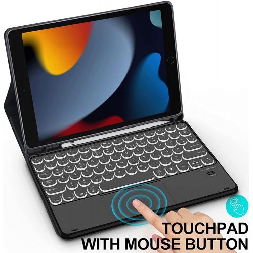  [아마존베스트]Sross Keyboard for iPad 10.2, QWERTZ Illuminated Keyboard Case for iPad 8th / 7th Generation (Model 2020/2019), Keyboard with Touchpad and Tempered Glass, Black