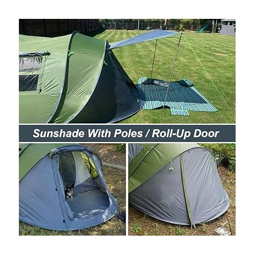  6 Person Easy Pop Up Tents for Camping - AYAMAYA Double Layer Waterproof Instant Tent with Vestibule & Porch, Large Size Family Tent Automatic Setup for 4-6 People Camping Hiking (Poles Included)
