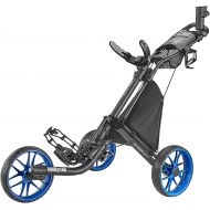 CaddyTek 3 Wheel Golf Push Cart - Foldable Collapsible Lightweight Pushcart with Foot Brake - Easy to Open & Close