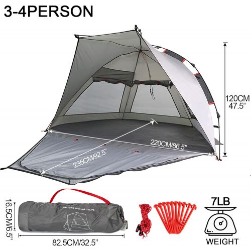  apollo walker Pop Up Beach Tent for 4 Person Sun Shade Shelter Large Outdoor Portable Instant Umbrella Canopy,Extended Floor,Stakes,Sand Pockets,UV Protection,Easy Setup