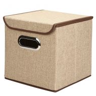 SpaceMaster Linen Fabric Foldable Storage Cubes Bin Box Containers Drawers with Lip, 9.85x9.85x9.85 Inch by Wisdom Forest (Khaki)
