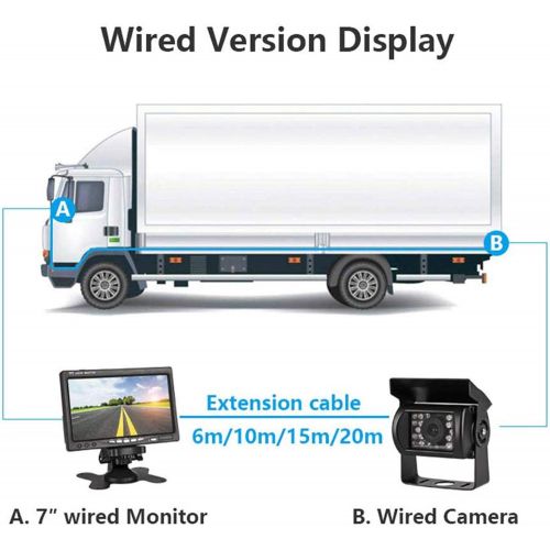  Xinyida 12V 24V 7 Car TFT LCD Screen HD Monitor + Bus Truck Trailer 18LEDs IR Night Vision Waterproof Reversing Camera Backup Camera with 10M Video Cable