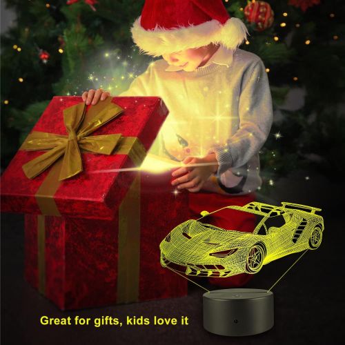  [아마존베스트]FlyonSea Race Car Gifts,Car Lamp Car Party Supplies 7 Color Changing Nightlight with Touch and Remote Control,Car Light Birthday Christmas Gifts