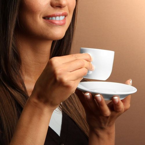  [아마존베스트]Espresso Cups with Saucers by Bruntmor - 4 ounce - Elegant White Ceramic, For Latte, Coffee, Mocha and Tea, Stackable Set of 4