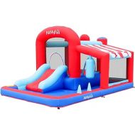Inflatable Bounce House with Slide, Jumping Castle with Blower,Children Outdoor Playhouse with Jumping Ball Pit&Basketball Hoop&Target Balls