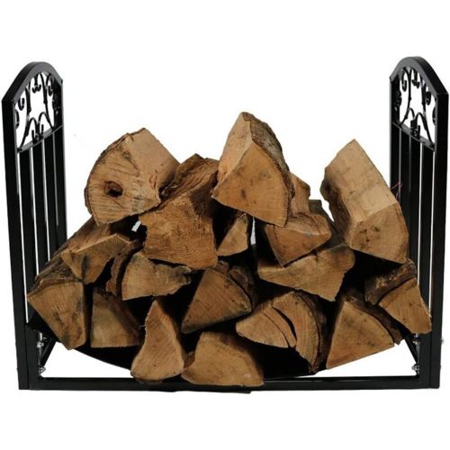  WMMING Heavy Duty Firewood Rack, Fireplace Firesides Log Holder for Indoor Outdoor, Black Vintage Wrought Iron Stove Hearth Wood Stacker Basket, 60×35×46cm Solid and Practical