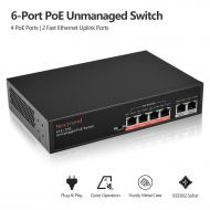 4 Port PoE Switch,NexTrend Desktop Unmanaged 4 Port Fast Ethernet PoE Switch Plus 2 Uplink Port -802.3at-DC52V-Extend Function-Metal Housing