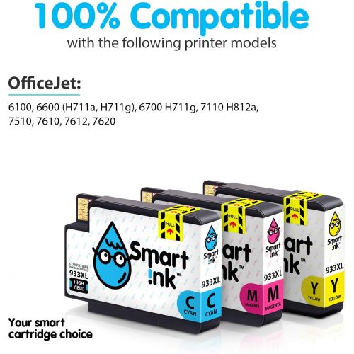  Smart Ink Compatible Ink Cartridge Replacement for HP 932XL 933XL 932 XL 933 (3 Combo Pack) to use with HP Officejet 6600 6100 6700 7110 7510 7610 7612 7510 Printers (Cyan, Magenta